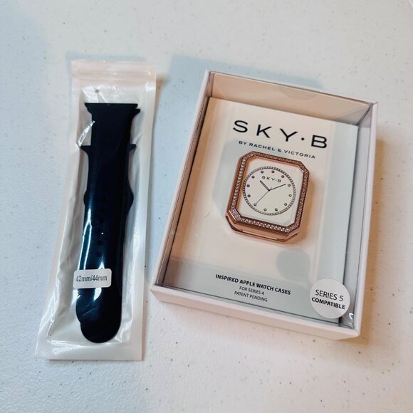 Sky-B Rose Gold Apple Watch Case and Blue Silicone Band Compatible with Series 4 - Picture 1 of 10